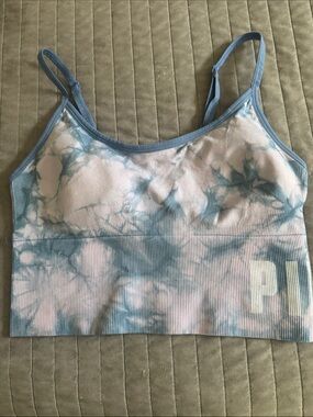 PINK Victoria's Secret Blue & White Tie-Dye Seamless Longline Sports Bra